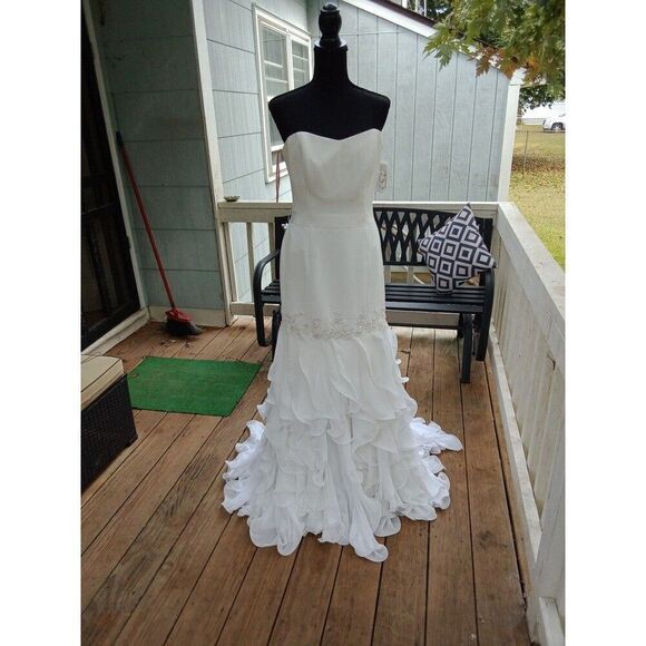 Sz 6 Wedding Dress Gown Eden Bridal #1400 Waterfall Chiffon Ruffled Fit & Flare - Picture 1 of 11